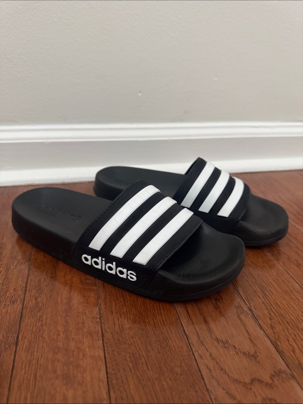 adidas Kids Black and White Slide Sandals